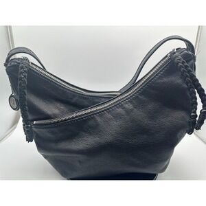 The Sak Black Leather Hobo Bag Braided Strap Slouchy Boho Purse Peace Lining